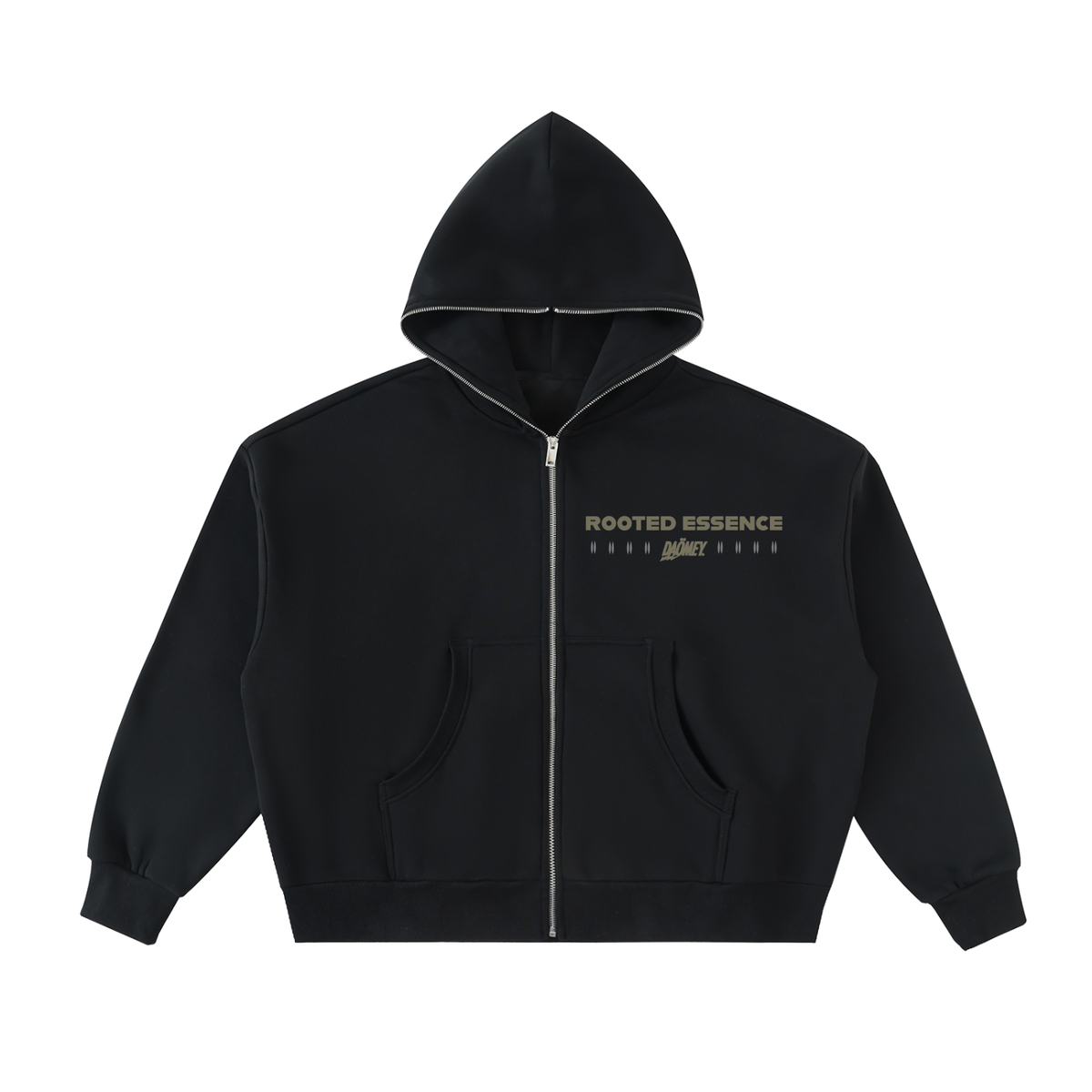 Hoodie Zippé Noir Rooted Essence | DAÖMEY Basics