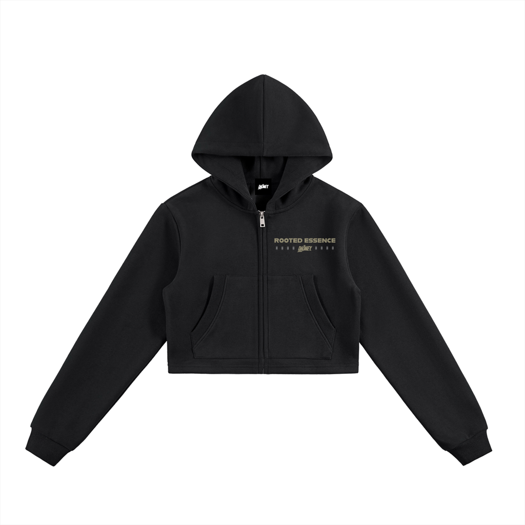 Hoodie Croppé Noir Rooted Essence | DAÖMEY Basics
